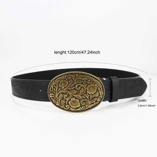 Men's Vintage Engraved Western Cowboy Leather Belt 9893976703160