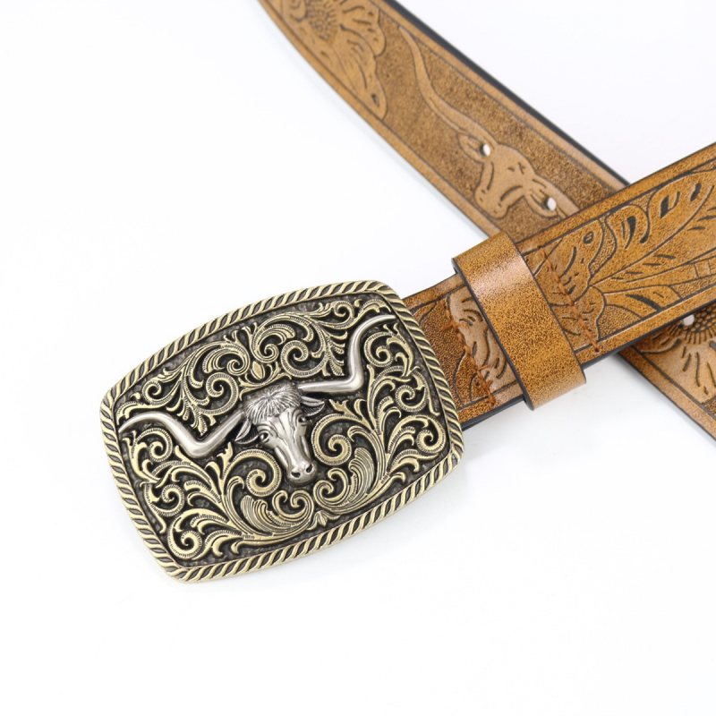 Men's Vintage Engraved Western Cowboy Leather Belt 9893976735928