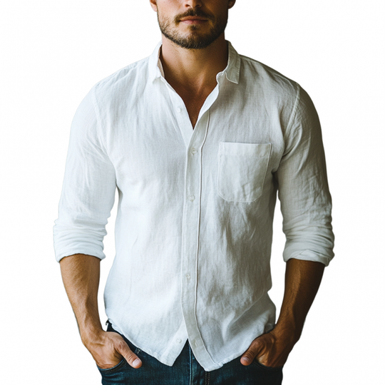 Men's Casual Cotton Linen Lapel Loose Long Sleeve Shirt 9903593652408