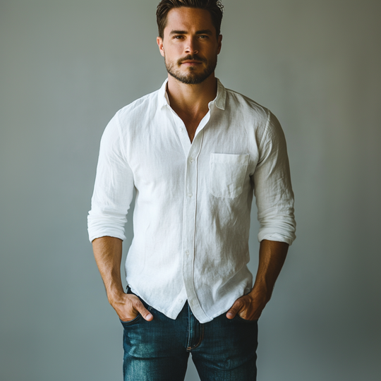 Men's Casual Cotton Linen Lapel Loose Long Sleeve Shirt 9903593652408