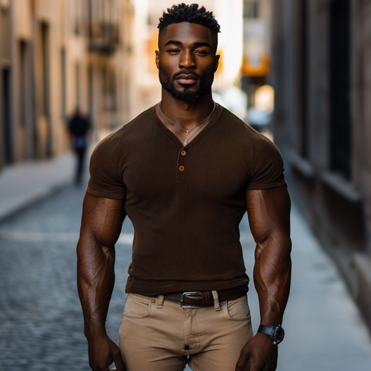 Men's Casual Cotton Blended Ribbed V-neck Slim Short-sleeved T-shirt 9901320306872