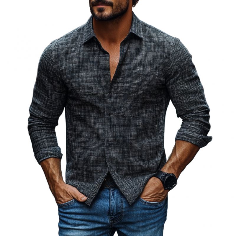 Men's Vintage Plaid Lapel Slim Fit Long Sleeve Shirt 9894195724472