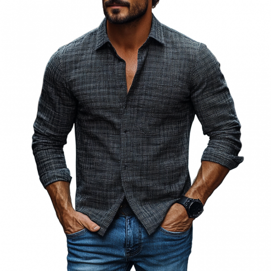 Men's Vintage Plaid Lapel Slim Fit Long Sleeve Shirt 9894195724472