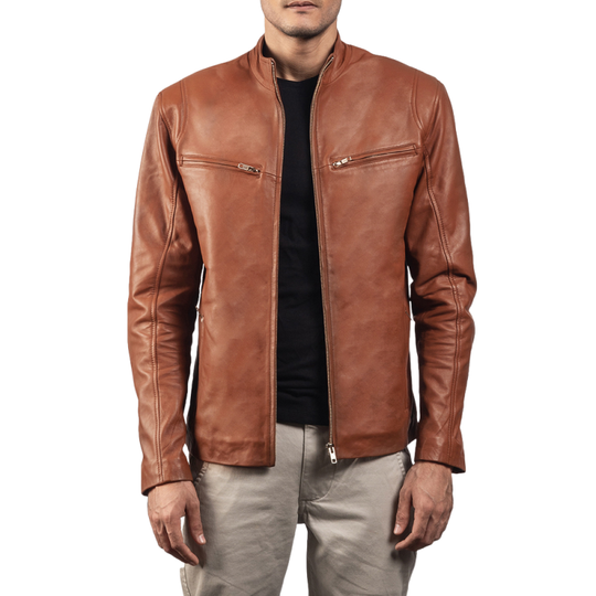 Men's Casual Solid Color Stand Collar Leather Jacket 9899735646392