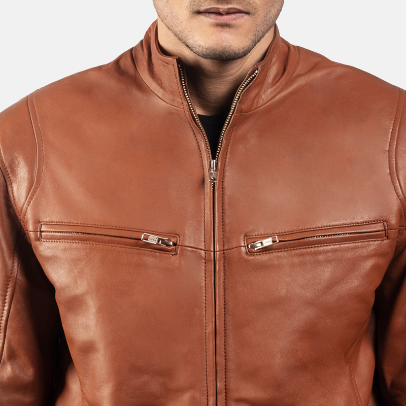 Men's Casual Solid Color Stand Collar Leather Jacket 9899735646392