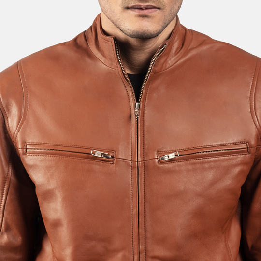 Men's Casual Solid Color Stand Collar Leather Jacket 9899735646392