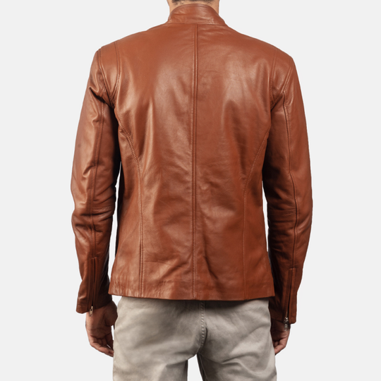 Men's Casual Solid Color Stand Collar Leather Jacket 9899735646392