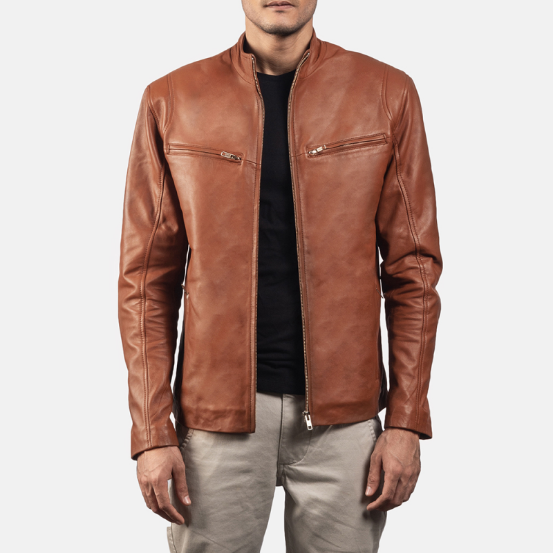 Men's Casual Solid Color Stand Collar Leather Jacket 9899735646392