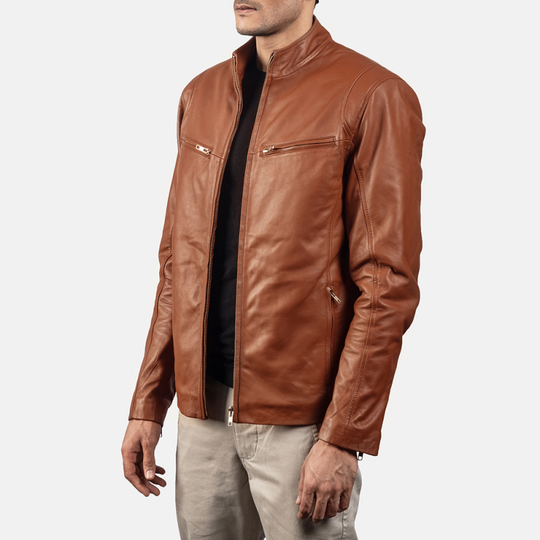 Men's Casual Solid Color Stand Collar Leather Jacket 9899735646392