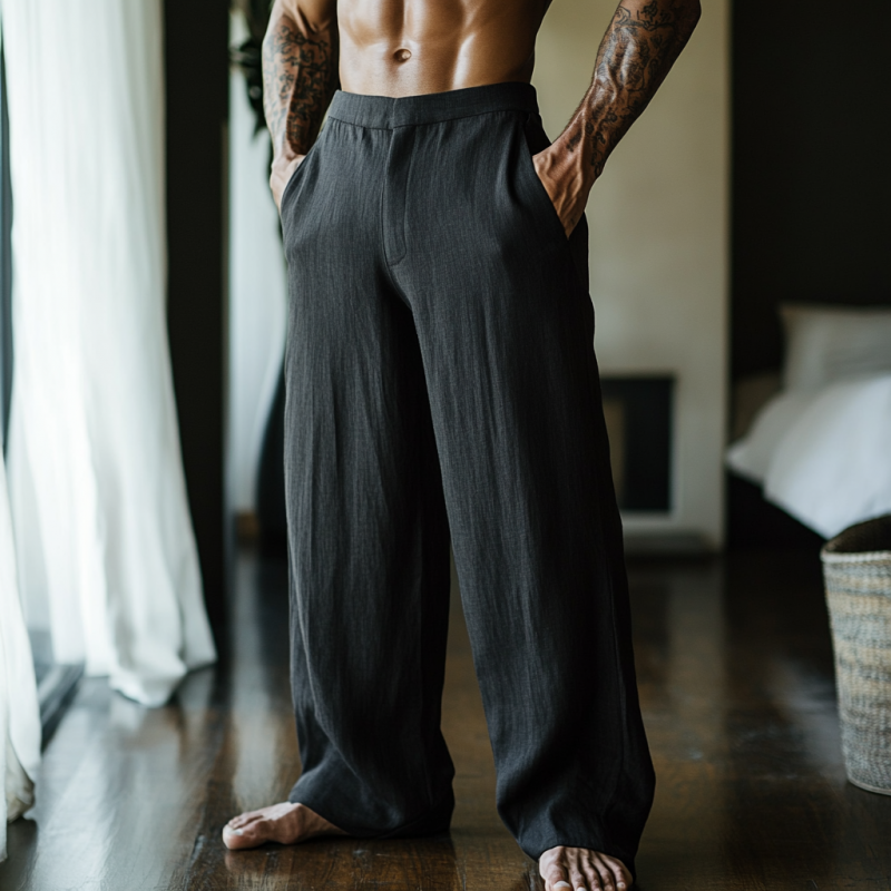 Men's Solid Color Loose Cotton And Linen Straight Casual Pants 9901320011960