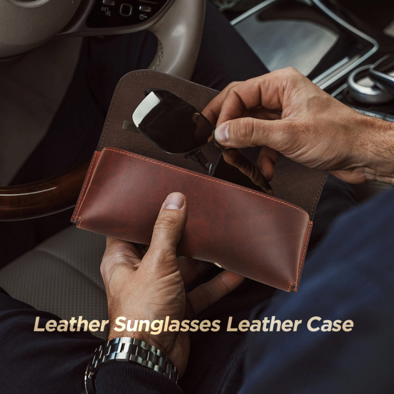 Men's Portable Travel Commuting Top Layer Cowhide Glasses Storage Bag 9901318668472