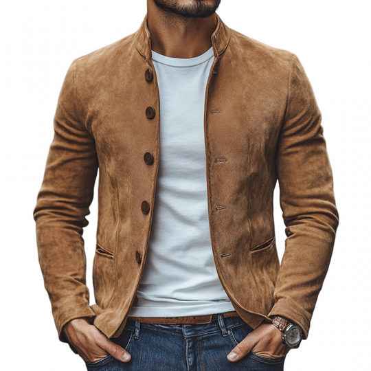 Men's Casual Suede Stand Collar Single Breasted Slim Fit Blazer 9907264454840