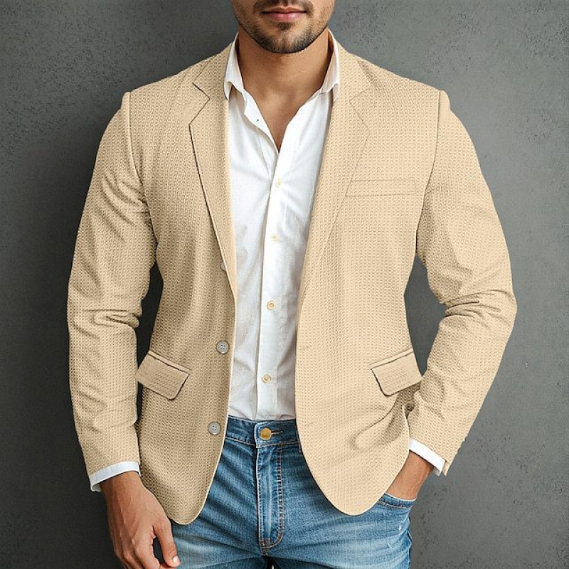 Men's Classic Casual Slim Fit Single Breasted Waffle Blazer 9918991401144