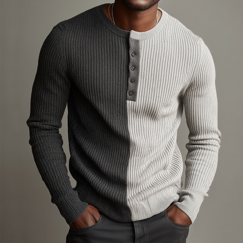 Men's Retro Casual Colorblock Henley Sweater DTT25082026