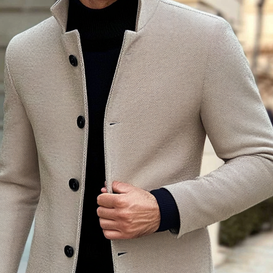 Men's Solid Cotton Blend Twill Lapel Single-breasted Coat DTT25082511