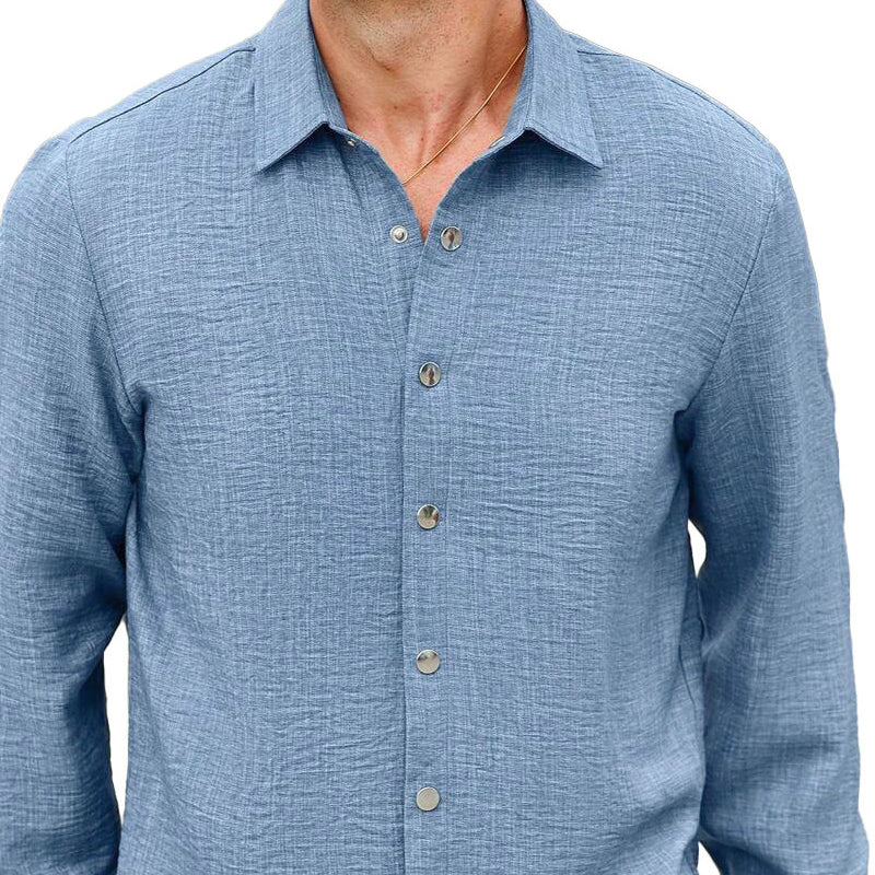 Men's Solid Linen Beach Long Sleeve Shirt 9903257780408