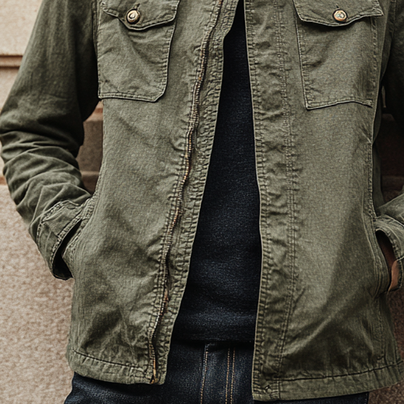 Men's Vintage Washed Stand Collar Zipper Denim Jacket DTT25081510