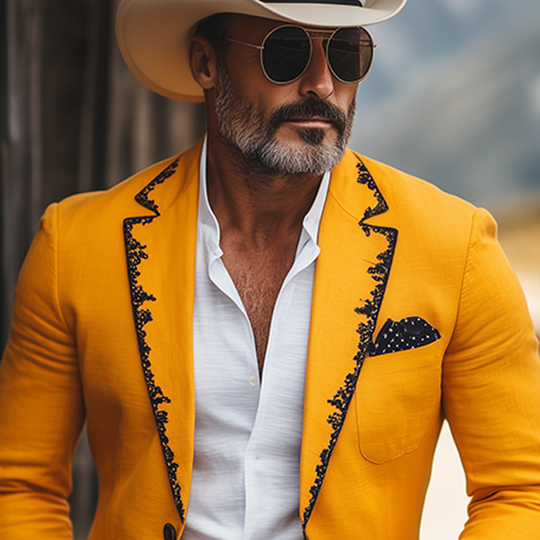 Men's  Spring and Summer Thin Fashion Casual American Retro Western Tough Style Cotton And Linen Embroidery Slim Fit Single-breasted Blazer  DTT25061714