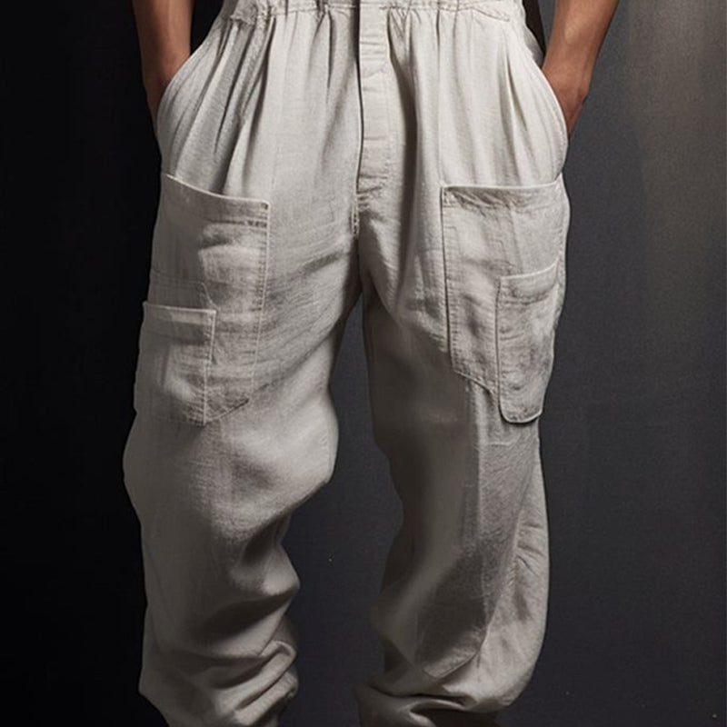 Men's Light Grey Linen Loose-fitting Pants 9899720507576
