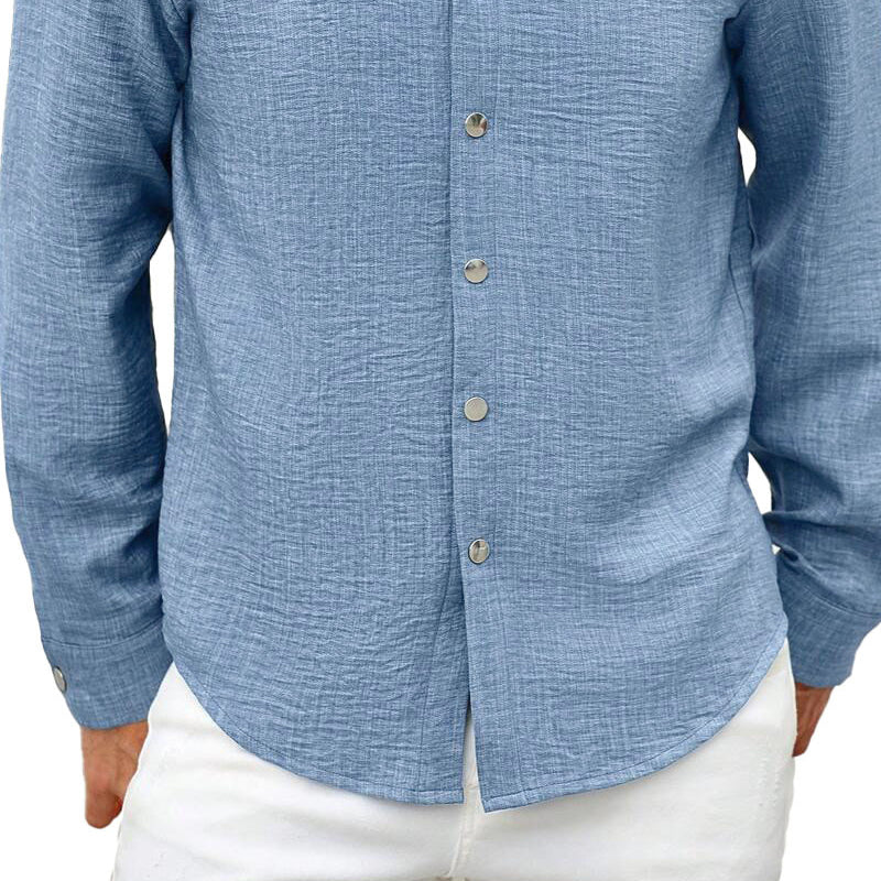 Men's Solid Linen Beach Long Sleeve Shirt 9903257780408