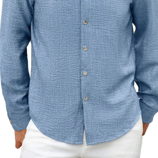 Men's Solid Linen Beach Long Sleeve Shirt 9903257780408
