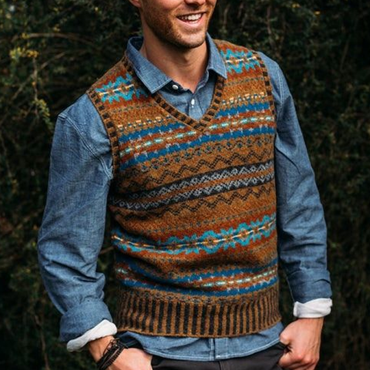 Men's Retro Geometric V-Neck Sleeveless Knit Vest 9891528638648