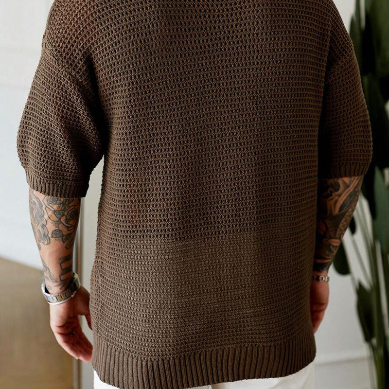 Men's Knitted Loose Pocket Short Sleeve Sweater 9918989992120