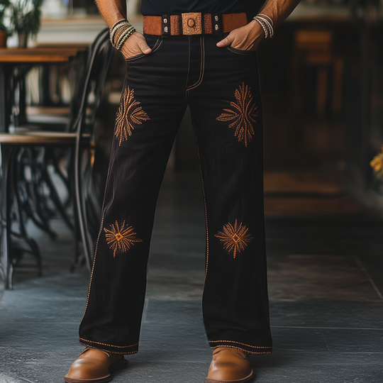 Men's Western Cowboy Style Vintage Embroidered Straight Pants DTT25061611
