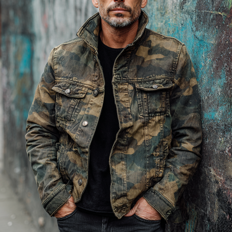 Men's Vintage Camouflage Outdoor Single-Breasted Jacket DTT25081512