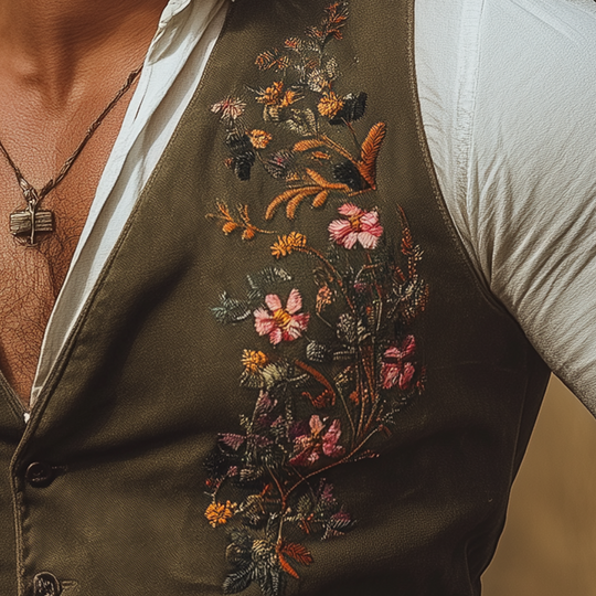 Men's Summer Fashion Embroidery Cotton Blend Sleeveless Vest DTT25070112