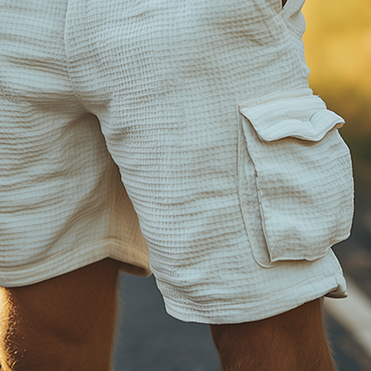 Men's Classic Casual Tough Style Waffle Elastic Waist Multi-pocket Cargo Shorts DTT25060317