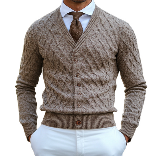 Men's Vintage V-neck Jacquard Blended Knitted Slim Sweater 9891528212664