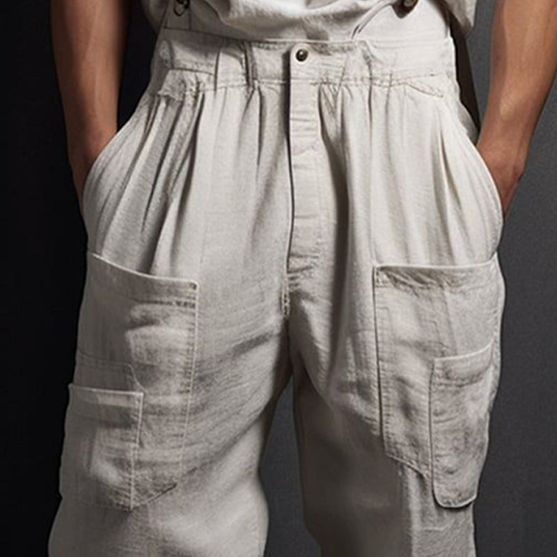 Men's Light Grey Linen Loose-fitting Pants 9899720507576