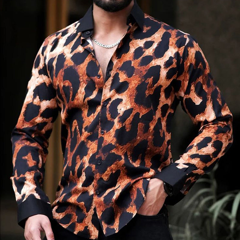 Men's Casual Vintage Leopard Print Long Sleeve Shirt 9905396547768