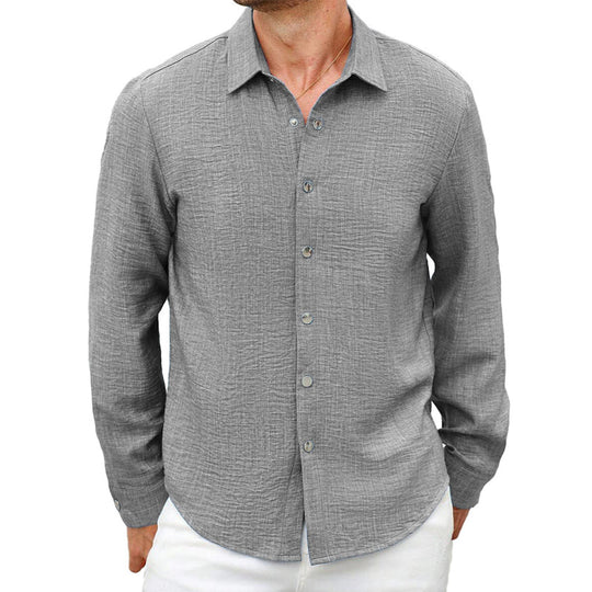 Men's Solid Linen Beach Long Sleeve Shirt 9903257780408