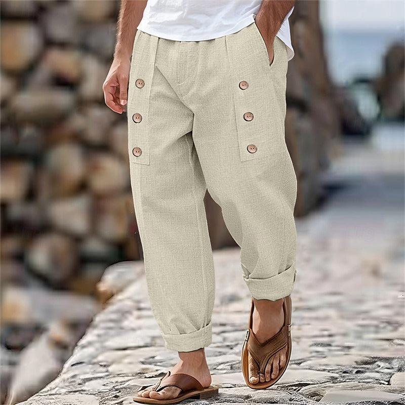 Men's Solid Color Double-breasted Casual Pants 9892050469048