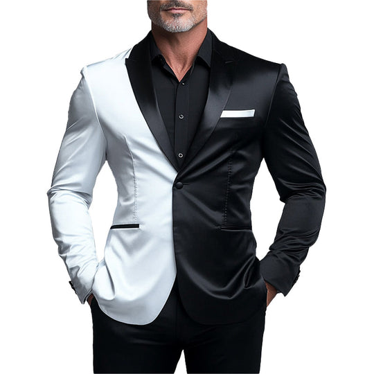 Men's Satin Contrast Color Peak Lapel One Button Blazer 9903587000504