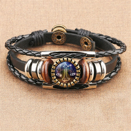 Vintage Twelve Constellations Multilayer PU Leather Bracelet 9888556613816