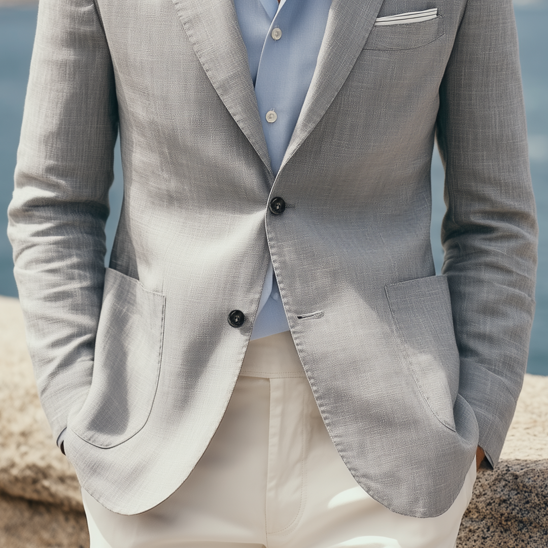 Men's Classic Casual Cotton And Linen Blend Textured Single-breasted Blazer DTT25080602