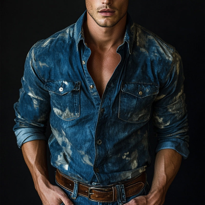 Men's Casual Vintage Print Long Sleeve Shirt 9892392796344