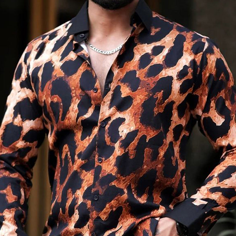 Men's Casual Vintage Leopard Print Long Sleeve Shirt 9905396547768