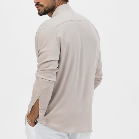 Men's Solid Color Notched V Neck Long Sleeve Shirt 9918990745784