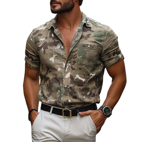 Men's Camouflage Print Lapel Short Sleeve Casual Shirt DTT25060906