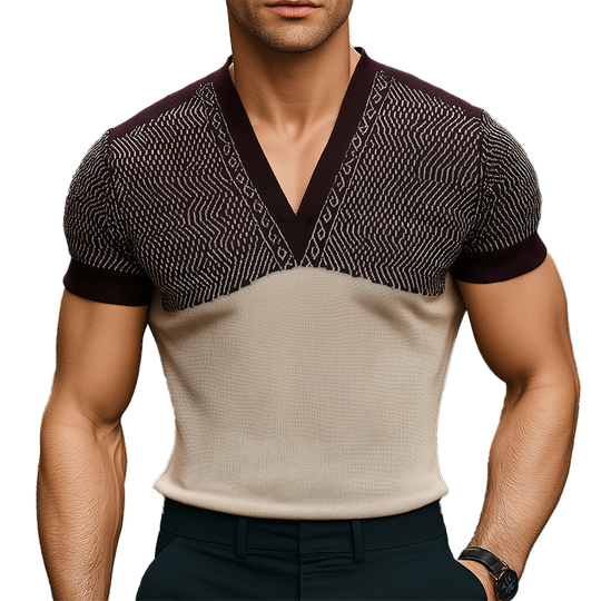 Men's Fashion Knitted Jacquard Short Sleeve T-Shirt DTT25073018