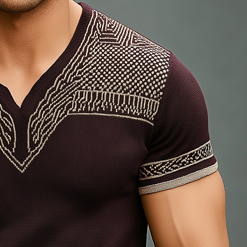 Men's Fashion Knitted Jacquard Short Sleeve T-Shirt DTT25073017