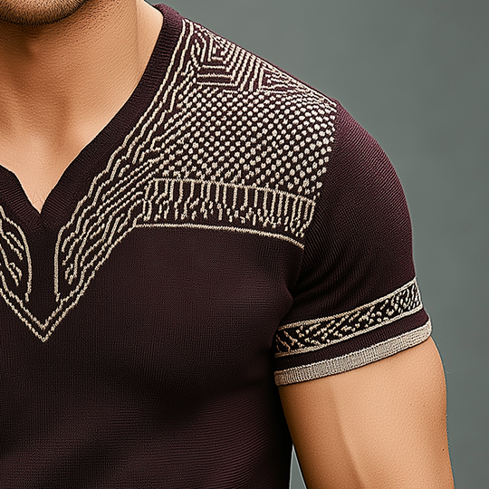 Men's Fashion Knitted Jacquard Short Sleeve T-Shirt DTT25073017