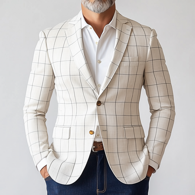 Men's Vintage Elegant Plaid Notch Lapel Single Breasted Slim Fit Blazer DTT25072307