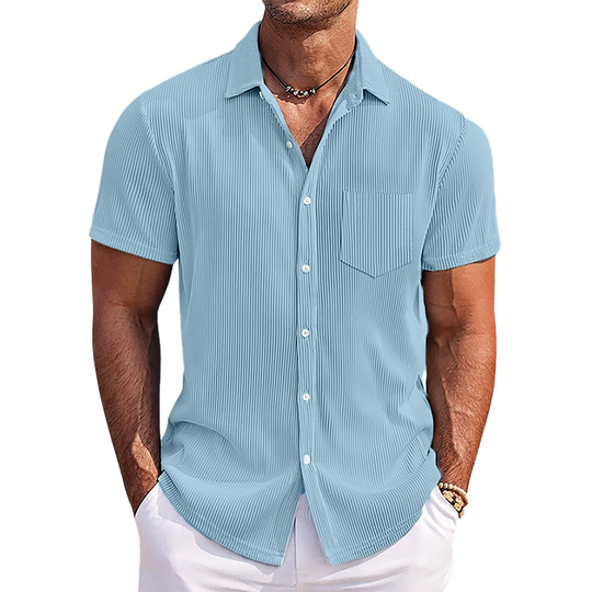 Men's Classic Casual Fit Pleated Fabric Short Sleeve Shirt 9902010794168