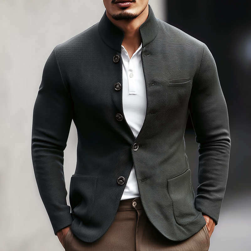 Men's Woven Twill Blend Stand Collar Single-Breasted Casual Jacket DTT25082901