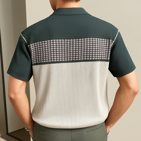 Men's Business Colorblock Knitted Button Short Sleeve Shirt DTT25072309